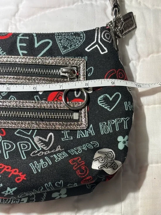 Coach Black Poppy Print Shoulder Bag or Wristlet with Metallic Trim - Picture 12 of 16